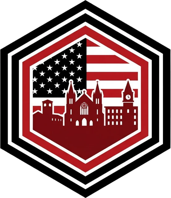 Save Lewiston PAC emblem: a hexagon with an American flag over the Lewiston skyline